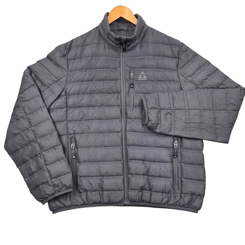 Gerry Sweater Down Full Zip Puffer Jacket 650 Fill Power Down Black Mens Large